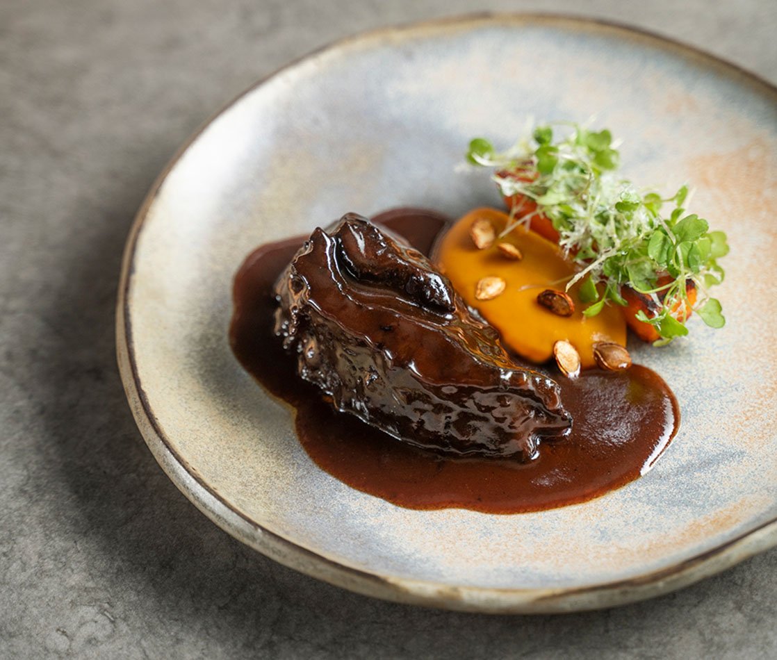 Grass-fed Australian beef cheek, butternut squash and baby arugula