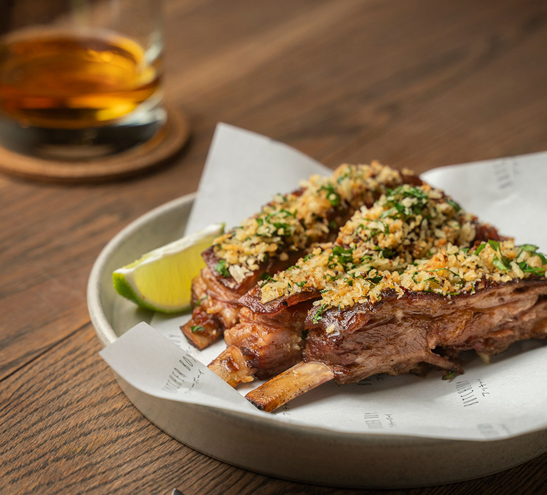 STICKY AUSTRALIAN BABY LAMB RIBS WITH GARLIC BUTTER CRUMBS