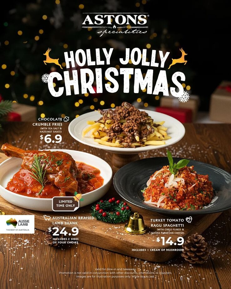 ASTONS Holly Jolly Christmas Menu with Aussie Lamb